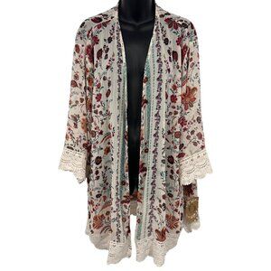 Mason & Belle Women Plus Size 3X Floral Open Front Kimono Cardigan Lace Trim New